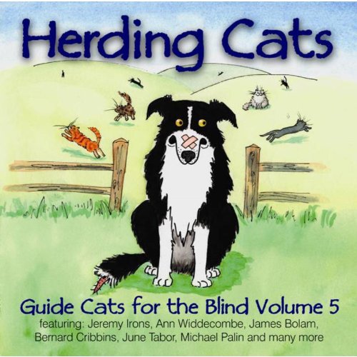 "Album cover featuring a cartoon dog herding cats, with title 'Herding Cats' and subtitle."