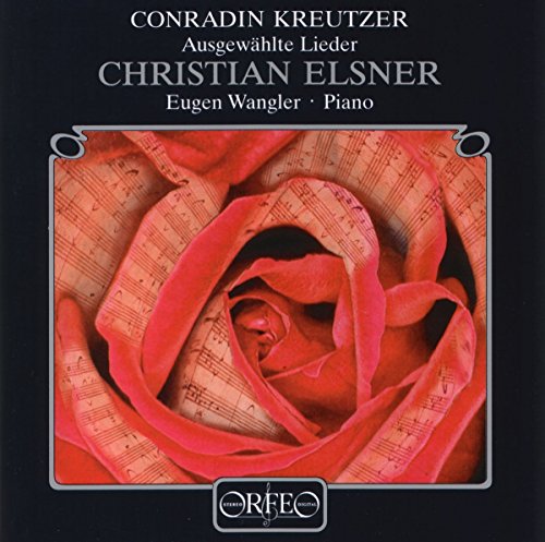 CD cover for Conradin Kreutzer’s songs, featuring a red rose and sheet music.