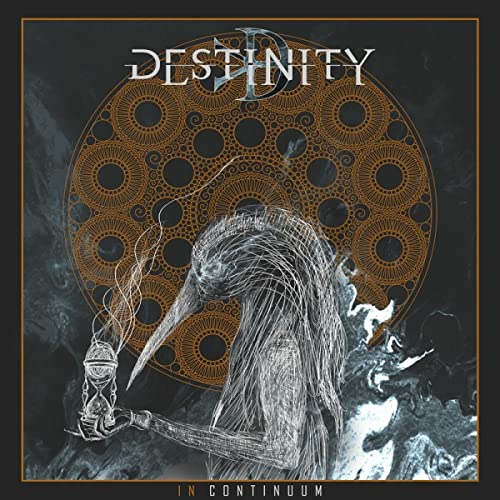 CD cover for "Destinity - In Continuum" featuring a bird-like figure.