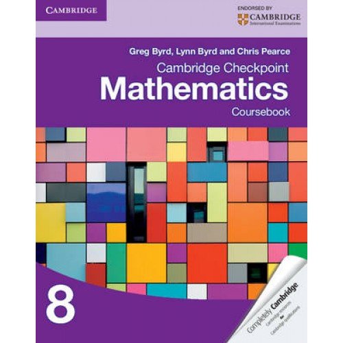 "Purple textbook cover with multicolored mosaic pattern and white title 'Mathematics Coursebook'."