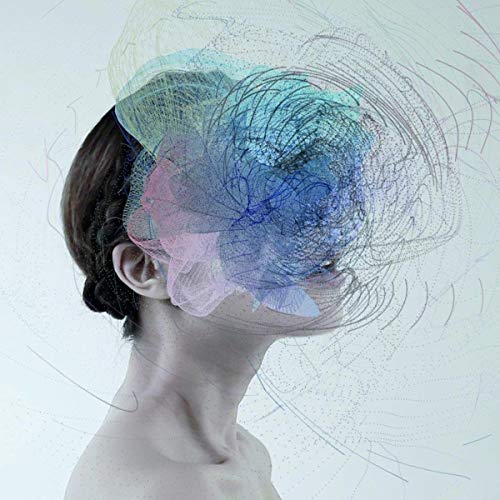 Woman’s profile with abstract, colorful swirling lines around her head.