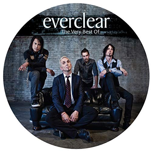 "Picture disc vinyl record with band members on cover, alongside sleeve with tracklist."