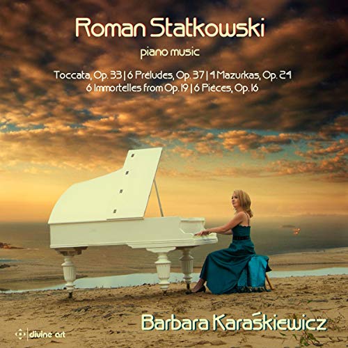 CD cover: pianist Barbara Karaskiewicz at a grand piano by the sea.