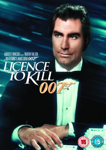 DVD cover for "Licence to Kill" featuring Timothy Dalton as James Bond in a tuxedo.