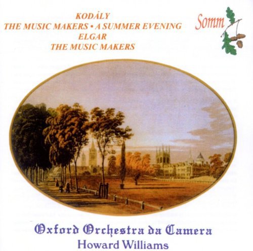 "CD cover featuring an oval painting of a serene landscape with trees and buildings."