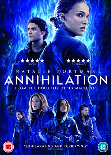 DVD cover for Annihilation featuring Natalie Portman and cast against a blue background.