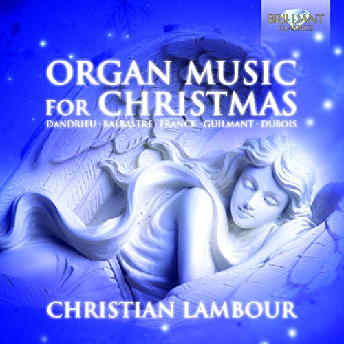 "CD cover with a white angel on a blue background, titled 'Organ Music for Christmas'."