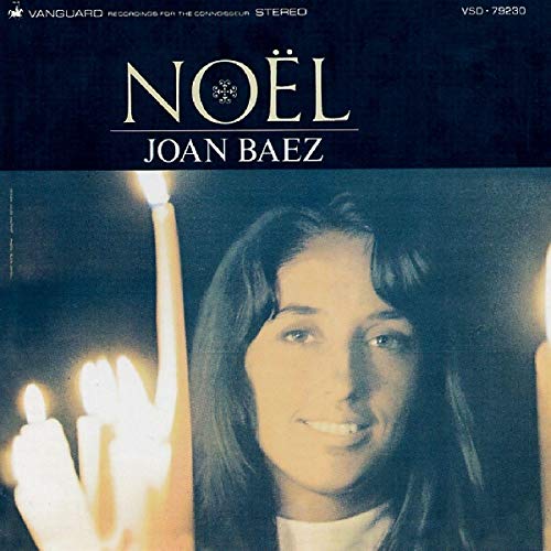 Album cover for Joan Baez’s “Noël” featuring a portrait with candles.