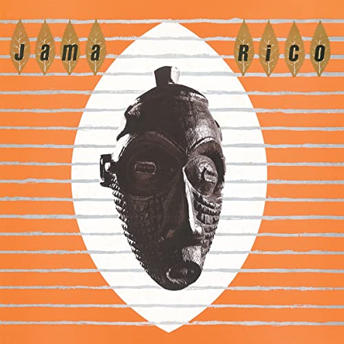 Album cover for āJama Ricoā featuring a dark wooden mask on orange stripes.