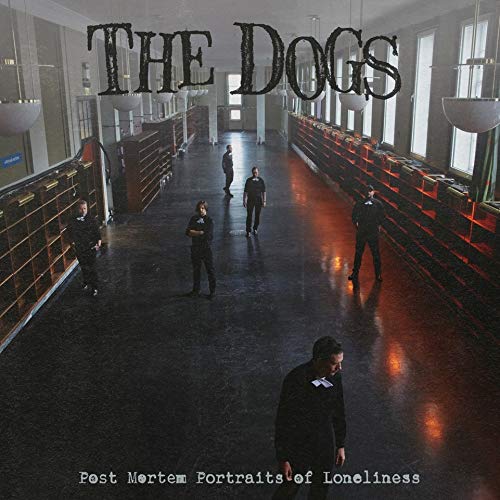 Album cover: men in suits walking away in a library.
