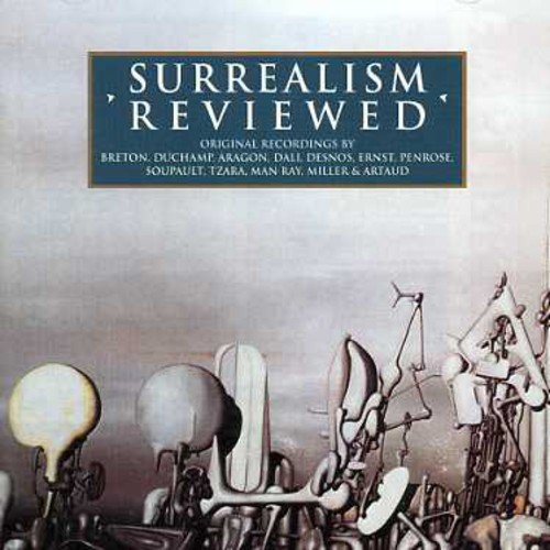 "Album cover with surrealist artwork and title 'Surrealism Reviewed' in white text on green rectangle."