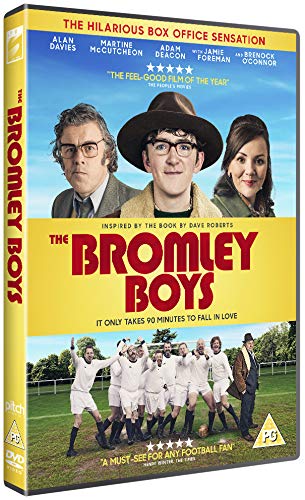 DVD cover for "The Bromley Boys" with men in white football uniforms and three headshots.