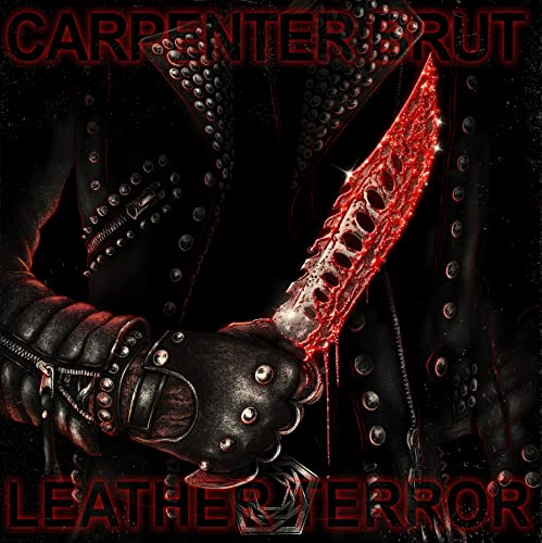 CD cover: gloved hand holding a bloody, studded knife against leather.