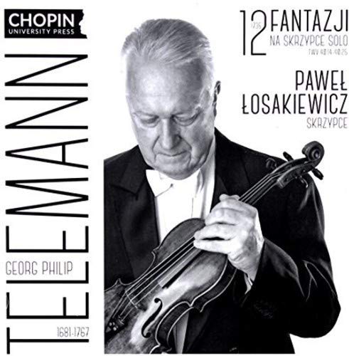 CD cover featuring violinist Paweł Łosakiewicz and text “Telemann”.