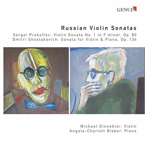 CD cover with two abstract portraits and text describing Russian violin sonatas.