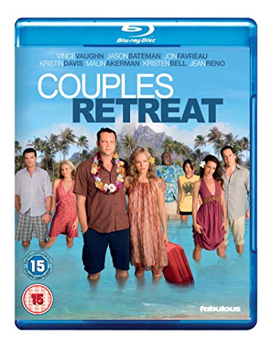 "Blu-ray case for 'Couples Retreat' with a group of people in beach attire."
