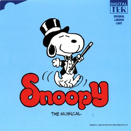 Snoopy in a top hat and tuxedo, holding a baton, on a CD cover.