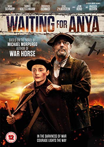DVD cover for “Waiting For Anya” featuring two boys and wartime imagery.