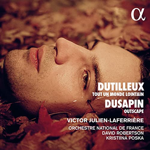 CD cover featuring a man’s face amongst autumn leaves, with composer names.