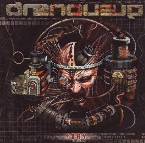 "Album cover featuring a cybernetic, metallic face with machinery and wires."