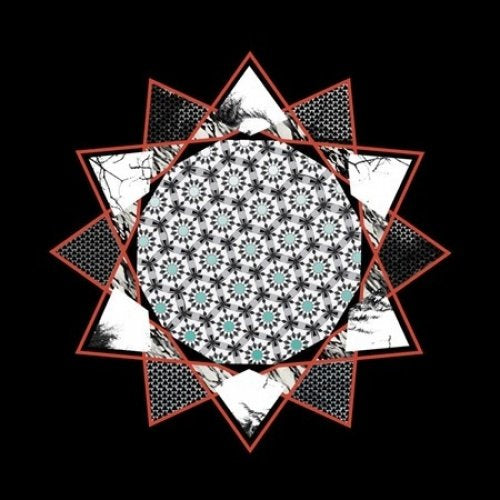 A black and white floral pattern on a CD cover against a black background.