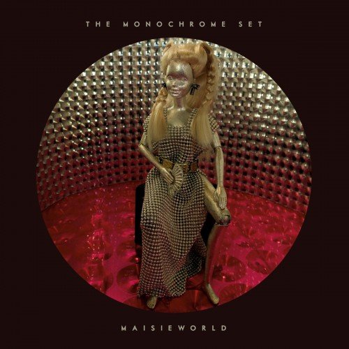 "Vinyl album cover featuring a mannequin in a checkered dress against a metallic background."