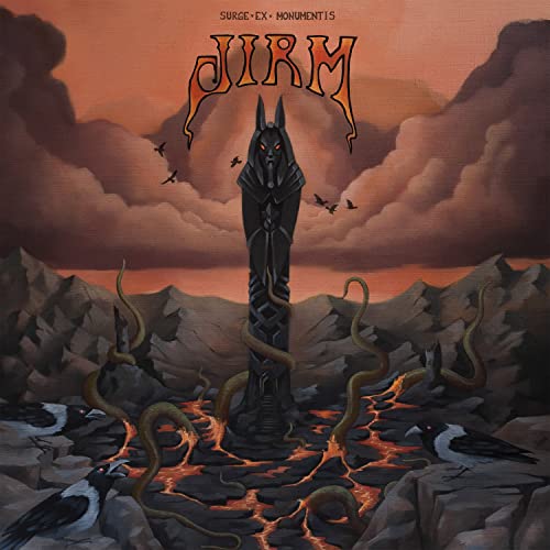 CD cover: Anubis statue amidst mountains, snakes, and birds.