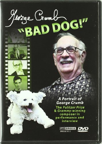DVD case with a portrait of George Crumb and a white dog on a black background.