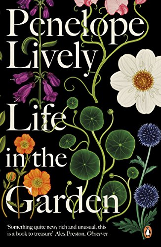 Book cover with "Life in the Garden" title, surrounded by flowers on a black background.