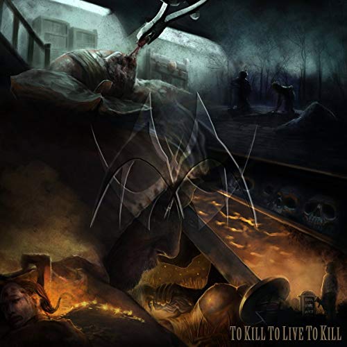 Dark album cover depicting a surgical scene with figures in the background.