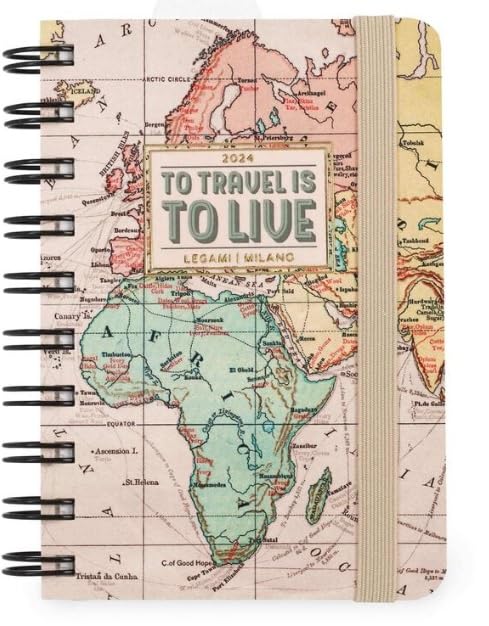 Legami - Small Spiral Daily Diary, 12 Months, from January 2024 to December 2024, Folding Planner 2024/2025, Elastic Closure, Final Pocket, Address Book, 8.5x13 cm, Travel Theme