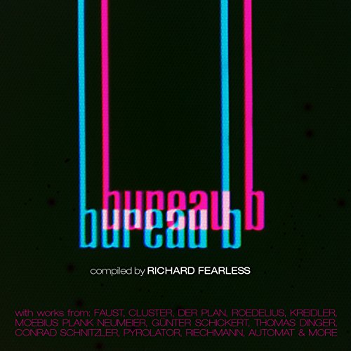 "Black album cover with 'bureau b' text and three vertical blue and orange lines."
