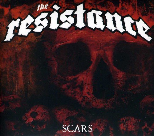 Album cover with a large red skull surrounded by smaller skulls, titled "The Resistance - Scars".