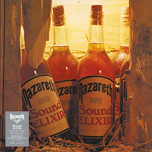 Nazareth’s “Sound Elixir” vinyl album cover featuring bottles with labels.