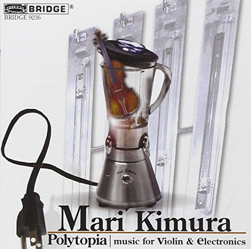 "CD cover featuring a violin inside a blender with a plug."