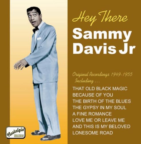 "Album cover featuring Sammy Davis Jr. in a light blue suit on a brown background."