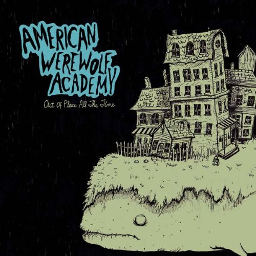 "Album cover featuring a sketch of a house on a hill against a black background."