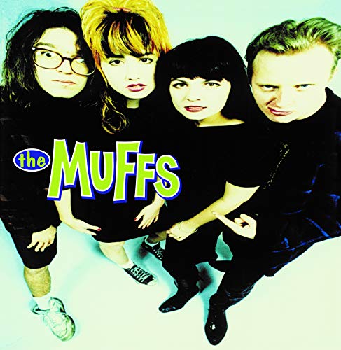 Four band members of The Muffs pose overhead with green text logo.