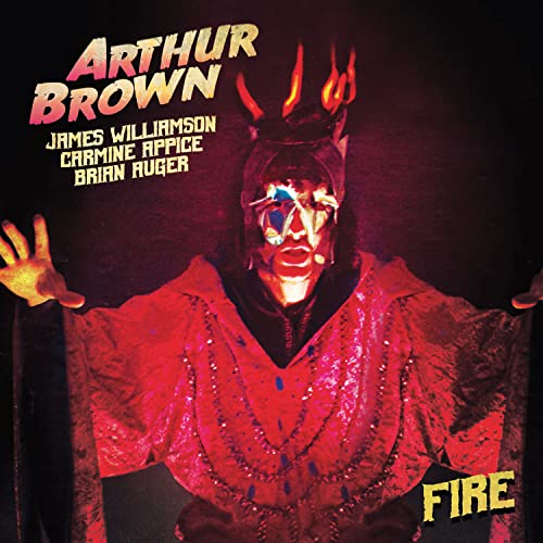 Arthur Brown in theatrical makeup, flames above his head, album cover.