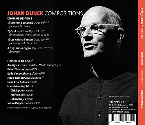 CD cover featuring composer Johan Duijck in a black shirt and glasses.