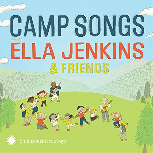 "CD cover art featuring cartoon children dancing in a green field with mountains."