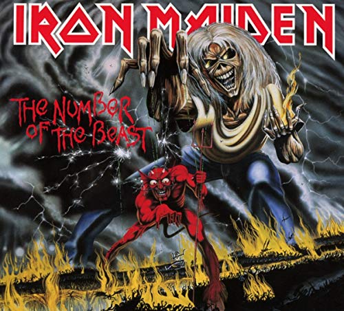 "CD case and disc for Iron Maiden's 'The Number of the Beast' album."