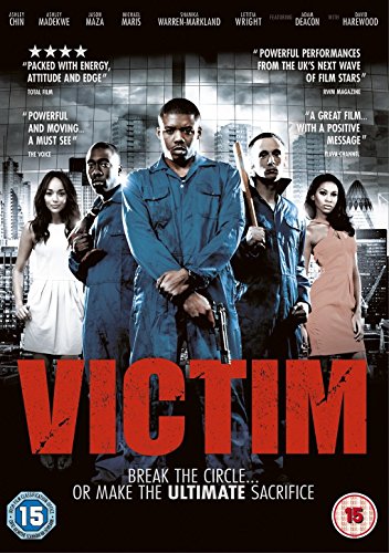DVD cover for "Victim" with actors standing in front of a cityscape background.