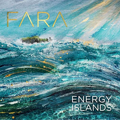 CD cover art: abstract blue waves with a small island and birds.