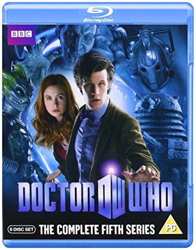 "Blu-ray case with 'Doctor Who' title, featuring the Eleventh Doctor and companion Amy Pond."