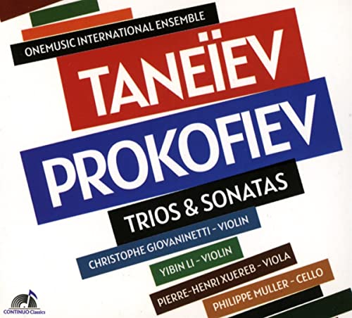 CD cover with bold red and blue text: “TANEIEV-PROKOFIEV”, musician names listed.