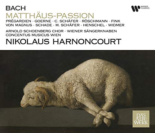 A CD cover featuring a lamb sculpture with text "Bach Matthäus-Passion Nikolaus Harnoncourt".