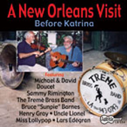 "CD cover with two men playing instruments and a drum with 'Treme Brass Band' text."
