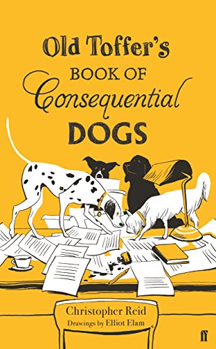 "Yellow book cover with illustration of dogs on a messy desk and papers."