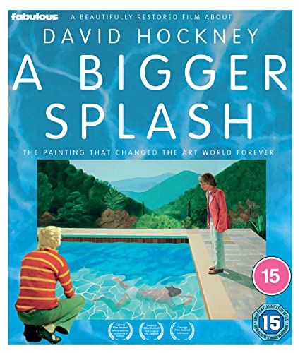 Blu-ray cover for documentary "A Bigger Splash" featuring a pool scene.